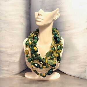 Sassy Jones Gold Tone and Green Calliope Necklace